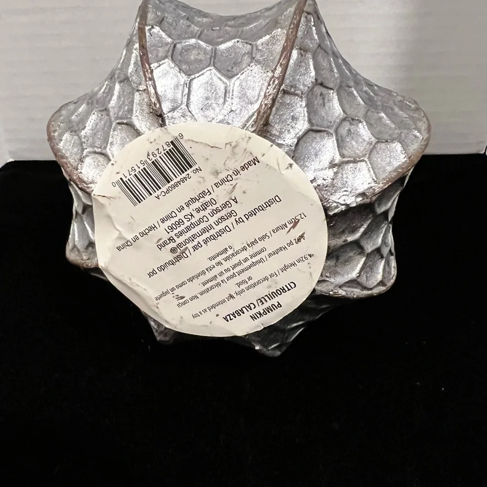 NEW Sophisticated Metallic Silver and Brown Geometric Pumpkin Table Accent